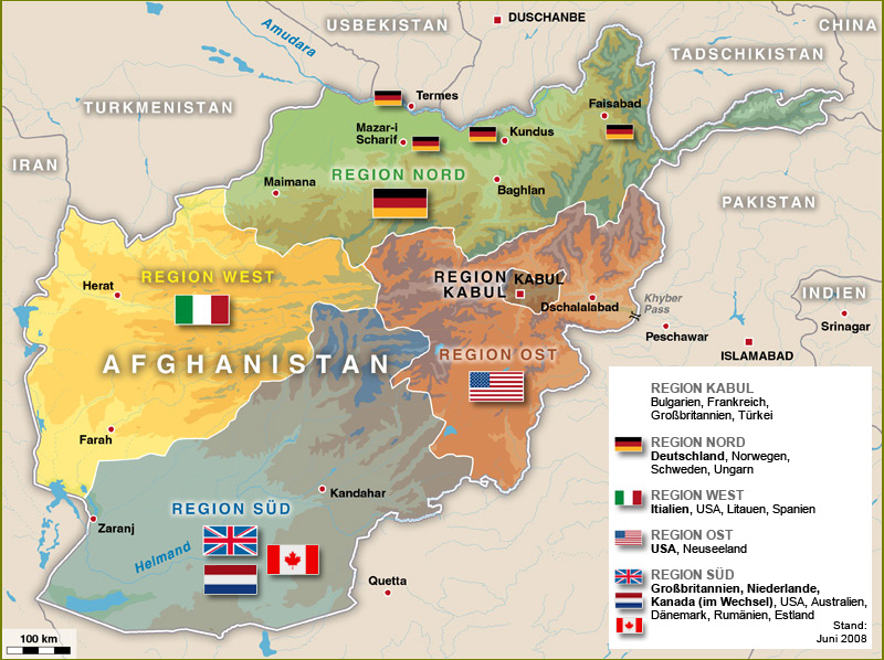 Aktivitäsgebiete der ISAF in Afghanistan
